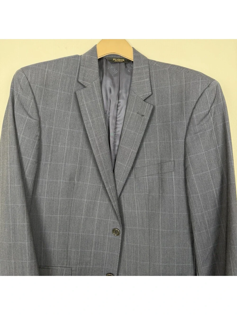 Jos A Bank Signature Gold Suit Men’s 44L 38W Grey Windowpane Plaid Wool Tailored